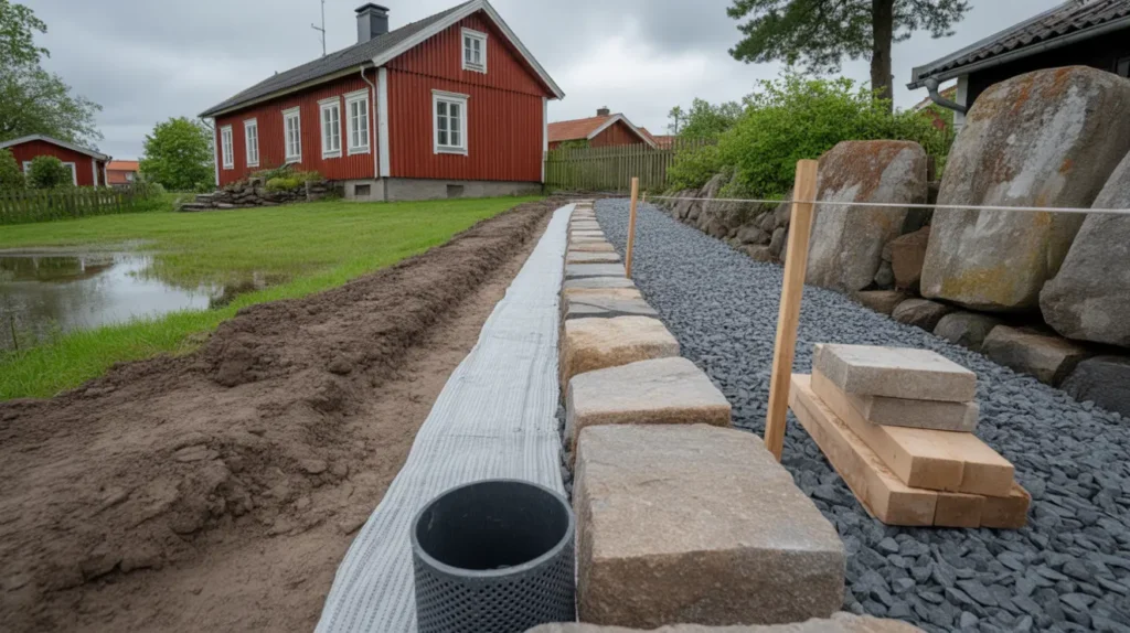 bygg en st dmur som h ller grundl ggning dr nering och kostnad per meter